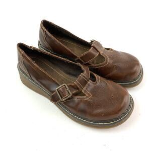 Vintage Y2K Airwalk Brown Leather Mary Jane Flats Buckle Chunky Sole Shoes 7